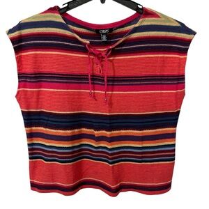 Chaps Multicolor Striped Lace-Up Sleeveless Top.